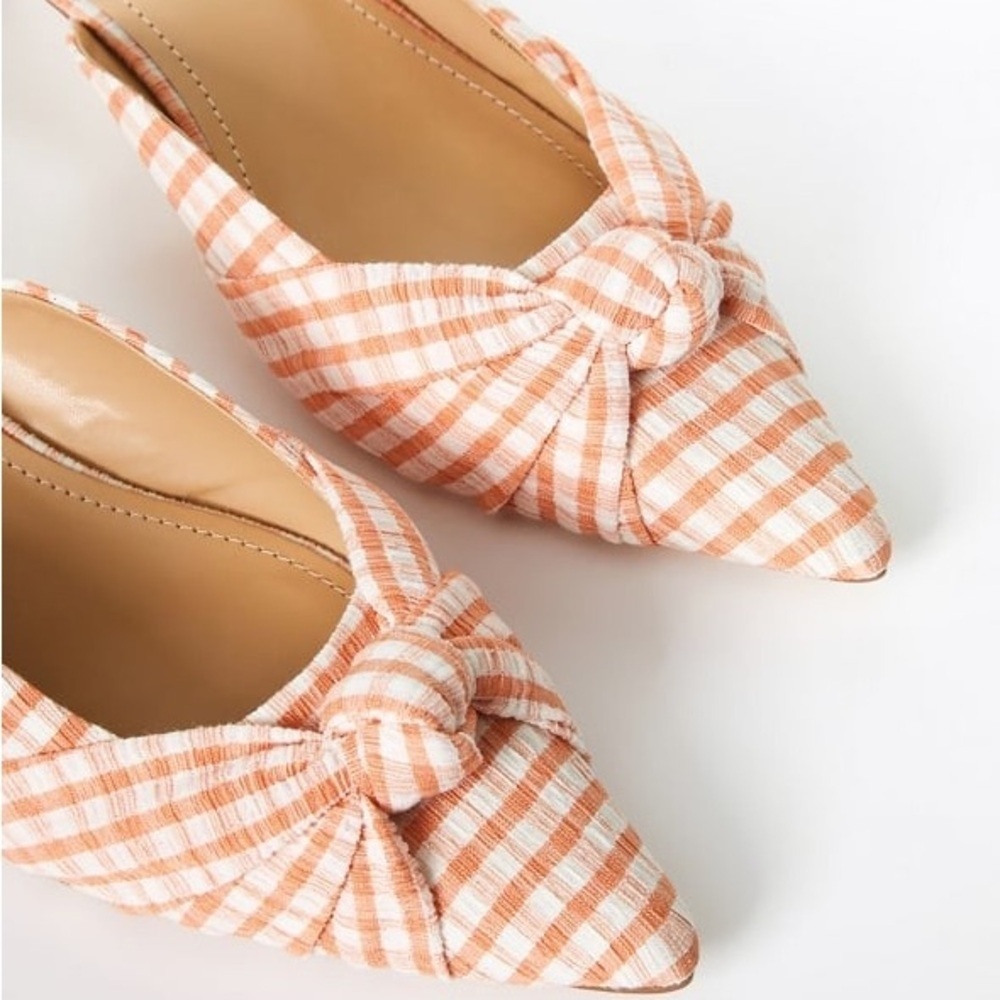 JUSTFAB Freya Heeled Mule Pump Gingham Checkered Kitten Heels in Orange Size 6.5 - Picture 5 of 11